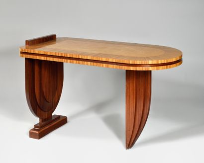  WORK IN THE ART DECO STYLE Veneer console table with a rounded top matching the...