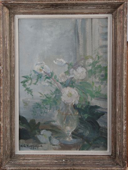 null Martine LE VAVASSEUR, French school of the XXth century. "Christmas Roses",...
