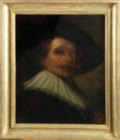 null IN THE TASTE OF REMBRANDT. 19TH CENTURY. "Portrait of a man with a hat" Oil...