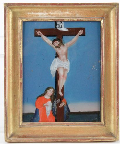 null VINTAGE, probably Germany 19th century, representing a crucifixion. Painting...