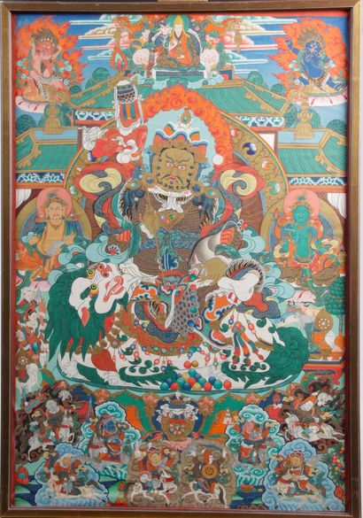 null TIBET, XXE SIÈCLE Thangka peint en polychromie sur toile représentant Jambhala...