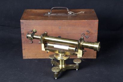 null LENS THEODOLITE, on a horizontal plate held by three wedge screws signed Moissette...
