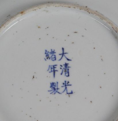 null CHINE, PÉRIODE GUANGXU (1875-1908) Assiette en porcelaine bleu-blanc à décor...