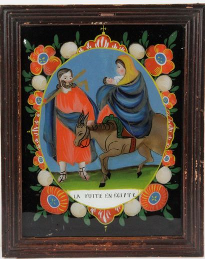 null VINTAGE, 19th century, representing The Flight into Egypt. Medallion surrounded...