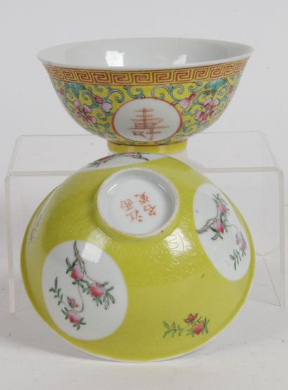 null CHINE, PÉRIODES GUANGXU (1875-1908) ET REPUBLIQUE (1912-1949) Deux bols en porcelaine...