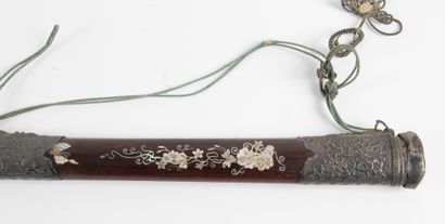 null VIETNAM, END OF THE 19th CENTURY Sword with wooden scabbard inlaid with butterflies,...