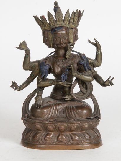 null NEPAL, 16th CENTURY Partially repoussé copper alloy subject, representing the...