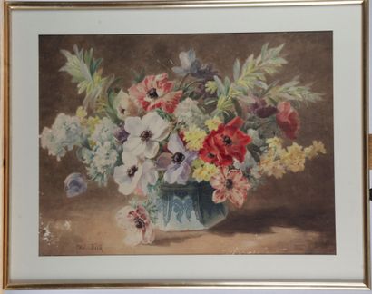 null Paul BIVA (1851-1900) « Bouquet de fleurs » Aquarelle, signé en bas à gauche....