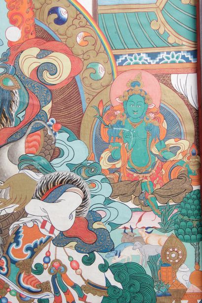 null TIBET, XXE SIÈCLE Thangka peint en polychromie sur toile représentant Jambhala...