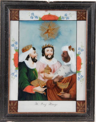 null VINTAGE, probably Germany XIXth century, representing the Three Kings. Painting...
