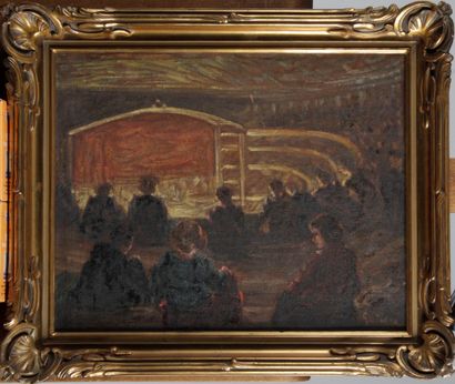 null Adrien GODIEN (1873-1949), "Au théâtre" Huile sur panneau de carton. Signée...