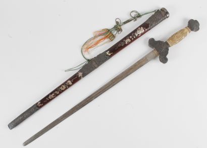 null VIETNAM, END OF THE 19th CENTURY Sword with wooden scabbard inlaid with butterflies,...