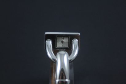 null VAN CLEEF & ARPELS Padlock. N°132807. About 2010. Steel lady's wristwatch. Stylized...