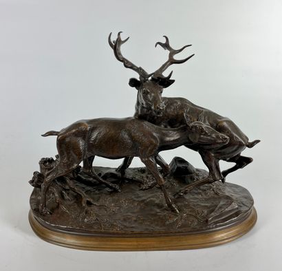 Jules MOIGNIEZ (1835-1894) Stag and doe....