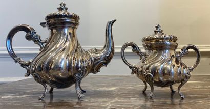 COVERED silver teapot and saucepan with twisted...