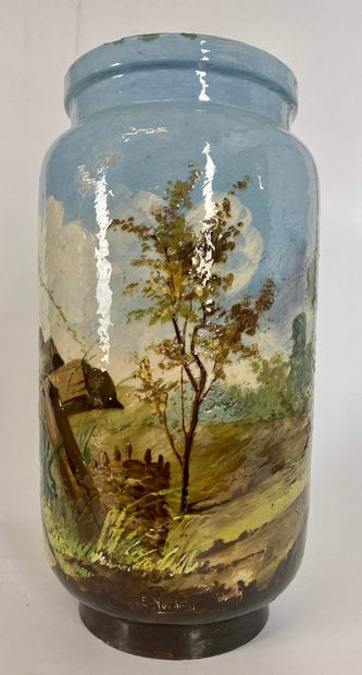 null FONTAINEBLEAU - ATELIER LEFRONT Large cylindrical vase with tightened collar...