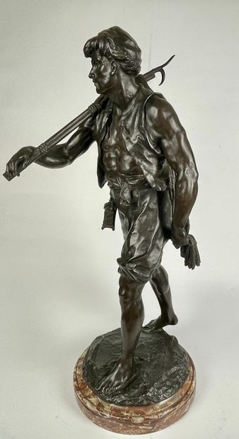 null Émile-Louis PICAULT (1833-1915) The Fisherman Bronze with brown patina signed...