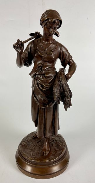 null Eugène Antoine AIZELIN (1821-1902). La Glaneuse Sculpture en bronze patiné présentée...