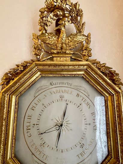 null BAROMETER according to Toricelli of octagonal shape in gilded wood, the pediment...