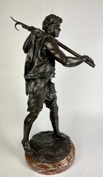 null Émile-Louis PICAULT (1833-1915) The Fisherman Bronze with brown patina signed...