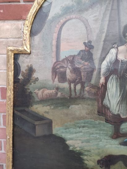 null TRUMEAU decorated in the upper part of an oil on canvas with a farm decoration...