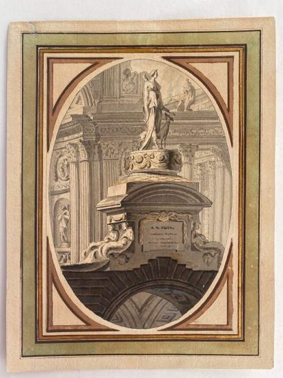 null FRENCH SCHOOL END OF 18th CENTURY View of ancient ruins Pair of wash and watercolor...