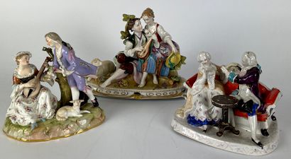 GERMANY Three groups in polychrome porcelain...