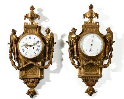 null RAINGO in Paris Barometer and thermometer forming a pair, in chased gilt bronze,...
