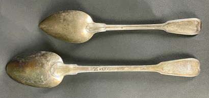  TWO RAGOUT SPoons In silver, net pattern, 18th century and Vieillard hallmarks Total...
