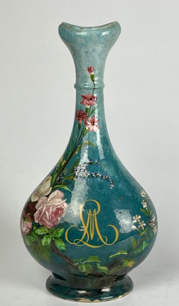 MONTIGNY Vase with long neck in enamelled...