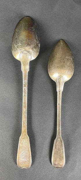 null TWO RAGOUT SPoons In silver, net pattern, 18th century and Vieillard hallmarks...