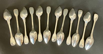 TWELVE DESSERT SPoons in silver, net pattern,...