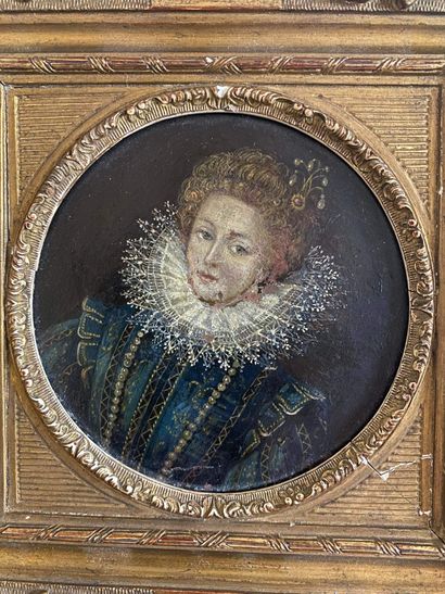 null MINIATURE sur cuivre à vue ronde représentant le portrait d'une reine. XVIIe...