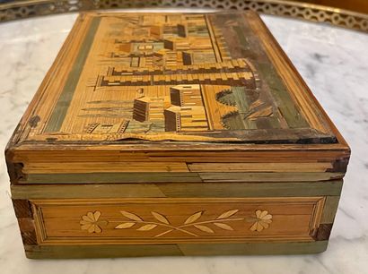 null Box in straw marquetry Louis XVI period Dimensions : 7 x 21 x 14,5 Accident