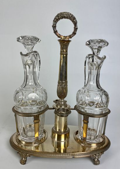 Silver oil and wine cruet with double compartments...