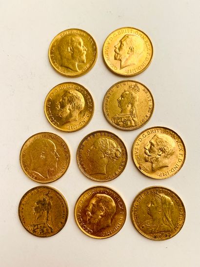 10 British sovereign gold PIECES. 1878, 1880,...