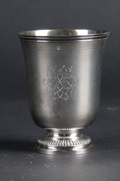 null TIMBALE ON A SILVER STAND, 18th century, plain and filleted with monogram and...