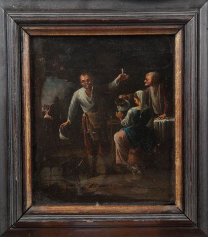 null NORTHERN ECOLE, late 17th or early 18th century. Tavern scene. Oil on slate...