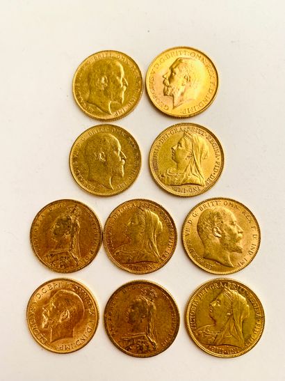 null 10 British sovereign gold PIECES. 1893, 1894, 1891, 1892, 1897, 1902, 1907,...