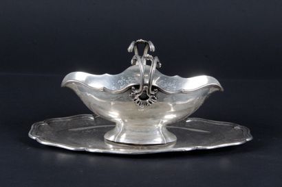 null SAUCIERE AND ITS FIXED PLATE, IN SILVER with 950 thousandth. With decoration...