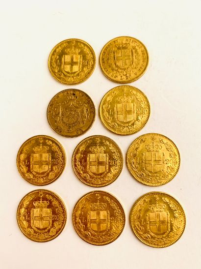 null 10 PIECES 20 Lira gold, Italian. 1857, 1877, 1880, 1881, 1882, 1883, Weight...