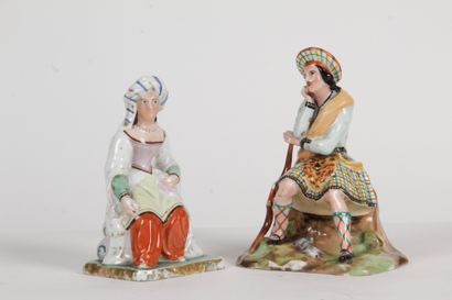 null Jacob PETIT, in the style of. Two figures forming flasks in polychrome porcelain,...