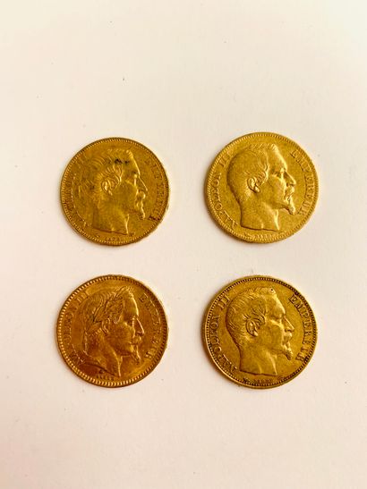 null 4 PIECES of 20 Frs gold, Napoleon III, three profiles to the right bare head,...