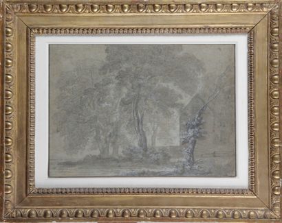 null Attribué à Jean-Baptiste OUDRY (1686-1755) Paysage boisé Crayon noir, lavis...
