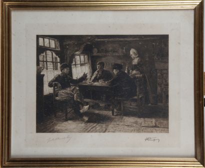 null Jules BENOIT-LEVY (1866-1952) " Dutch Interior " Drypoint engraving countersigned....