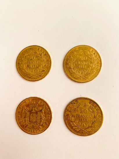null 4 PIECES of 20 Frs gold, Napoleon III, three profiles to the right bare head,...