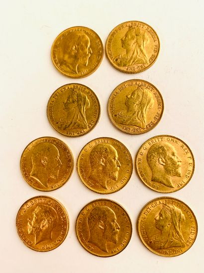 10 British Sovereign Gold PIECES. 1893, 1900,...