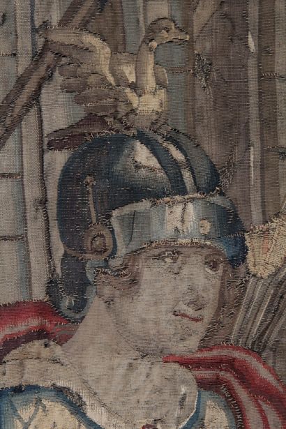 null FRAGMENT OF TAPESTRIES from Brussels or Flanders in wool and silk. "Soldier...