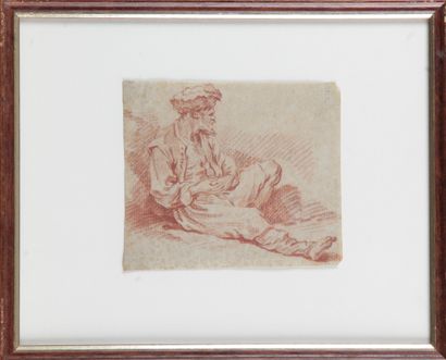 null 18th CENTURY FRENCH SCHOOL. "Seated Man" sanguine drawing. 11 cm x 13 cm