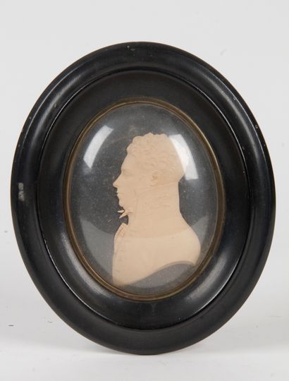 null MEDAL with profile of a man in terracotta, in Directoire dress, in an oval frame...